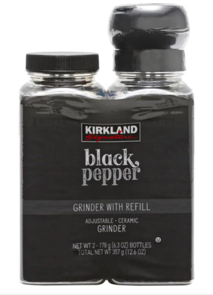 KIRKLAND SIGNATURE BLACK PEPPER GRINDER WITH REFILL 2PCS SET 12.6oz 357g