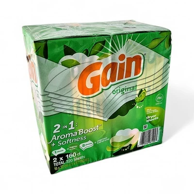 DRYER SHEETS GAIN ORIGINAL FABRIC SOFTENER 320 SHEETS 16 X 22 CM 2BOX PACK