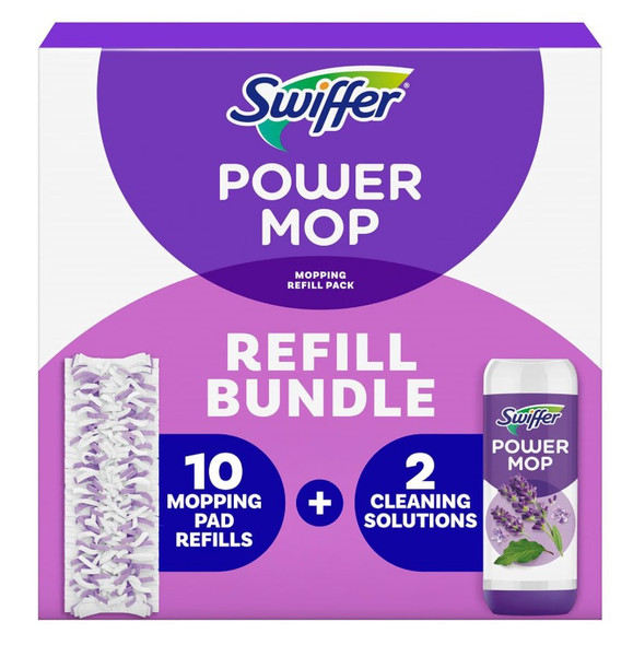 SWIFFER POWER MOP REFILL BUNDLE 10PCS MOPPING PAD REFILLS PLUS 2 CLEANING SOLUTION