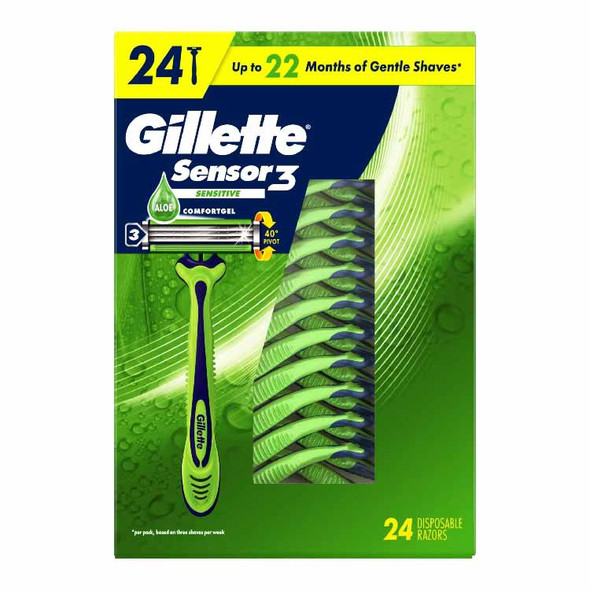 GILLETTE MEN SENSOR 3 DISPOSABLE RAZOR  24 COUNT