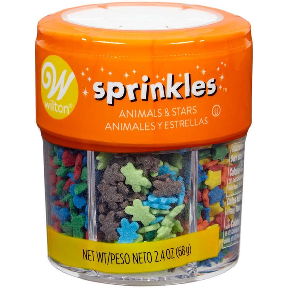 BAKING WILTON SPRINKLES ANIMALS & STARS MIX 6 CELL 710-1176 2.4oz 68G