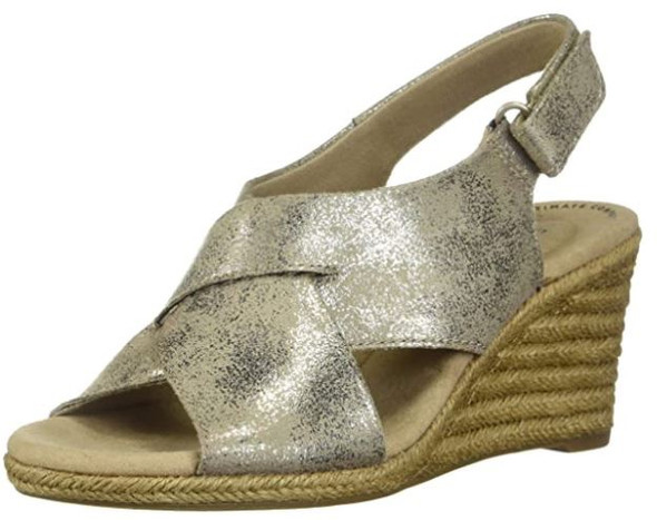 Footwear Clarks Women's Lafley Alaine Wedge Sandal Pewter Textile