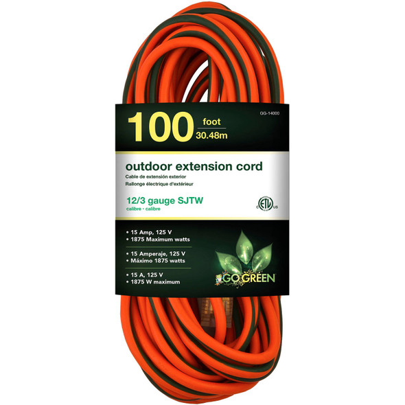 EXTENSION CORD OUTDOOR 100' GO GREEN GG-14000 12G