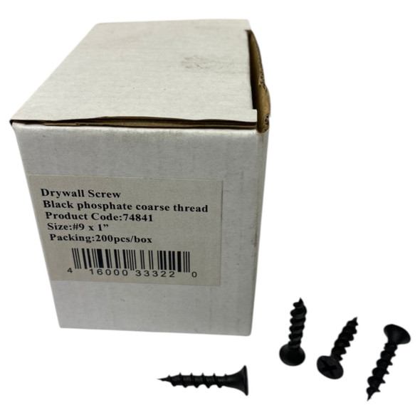 SCREW DRYWALL 9 X 1" BLACK 200PCS BOX 74841 COARSE THREAD