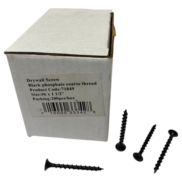 SCREW DRYWALL 6 X 1 1/2" BLACK 200PCS BOX 71849 COARSE THREAD