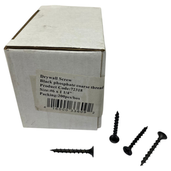 SCREW DRYWALL 6 X 1 1/4" BLACK 200PCS BOX 72318 COARSE THREAD