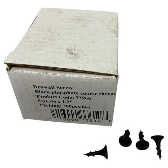 SCREW DRYWALL 6 X 1/2" BLACK 200PCS BOX 73966 COARSE THREAD