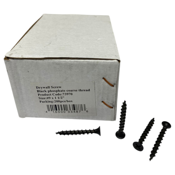SCREW DRYWALL 9 X 1 1/2" BLACK 200PCS BOX 73970 COARSE THREAD