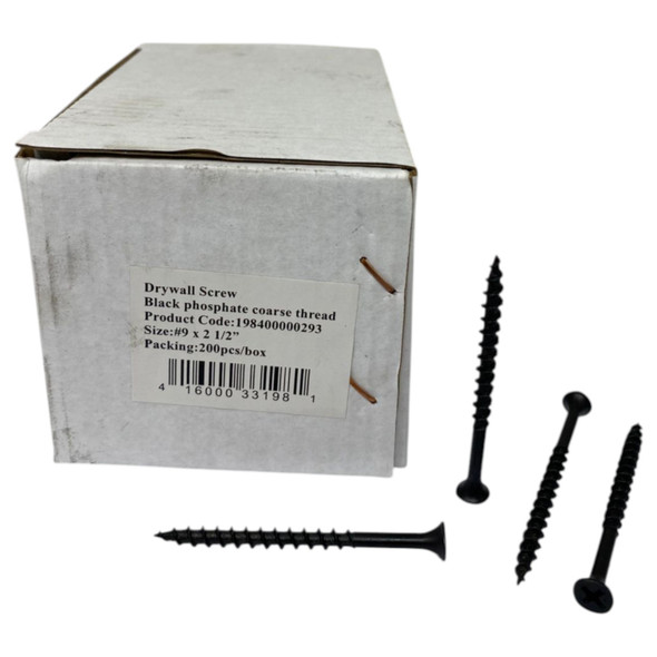 SCREW DRYWALL 9 X 2 1/2" BLACK 200PCS BOX 198400000293 COARSE THREAD