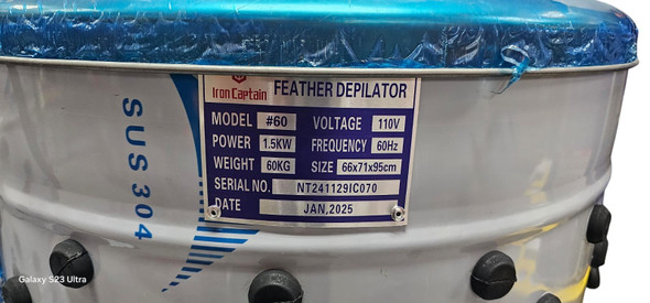 POULTRY PLUCKING MACHINE FEATHER DEPILATOR IRON CAPTAIN #60 SY60 110V 60HZ 60KG 1.5KW
