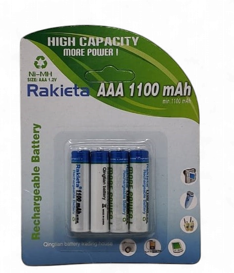 BATTERY RAKIETA RECHARGEABLE AAA 1100MAH 1.2V 4PCS PACK NI-MH