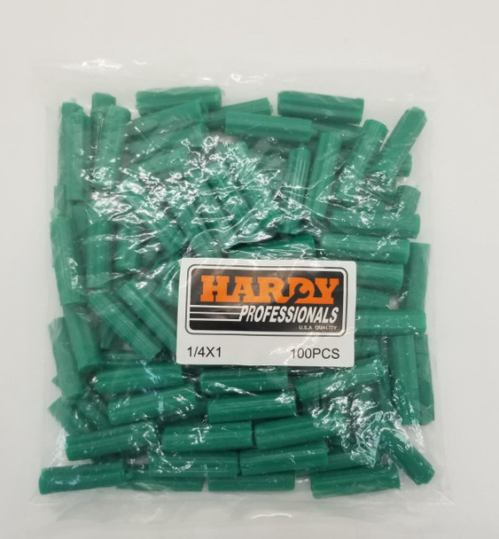 WALL PLUG GREEN 1" X 1/4" HARDY 100PCS PK