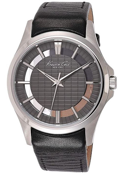 Watch Men Kenneth Cole New York Transparency Quartz Stainless Steel and Black Leather 10022286