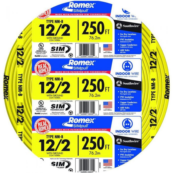 CABLE 2.5MM 2C ROMEX WITH EARTH YELLOW 250FT ROLL