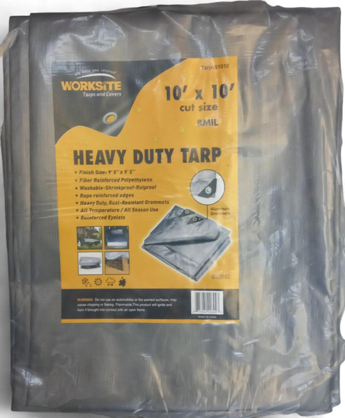 TARPAULIN SILVER 10' x 10' WORKSITE TARP-S1010 HEAVY DUTY