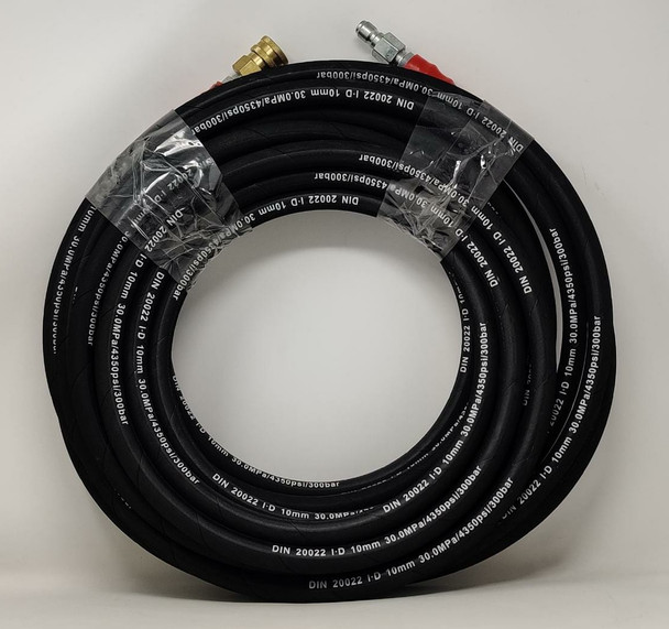 PRESSURE WASHER HOSE 4350PSI DIN 20022 I.D SNAP ON MALE AND FEMALE METAL 3/8" X 30'