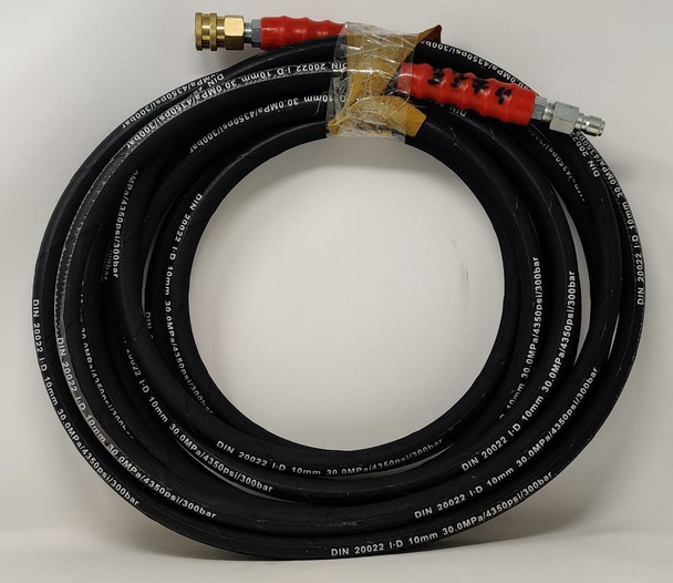 PRESSURE WASHER HOSE 4350PSI DIN 20022 I.D SNAP ON MALE AND FEMALE METAL 3/8" X 50'