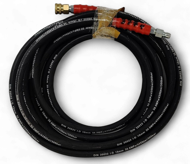 PRESSURE WASHER HOSE 4350PSI DIN 20022 I.D SNAP ON MALE AND FEMALE METAL 3/8" X 50'
