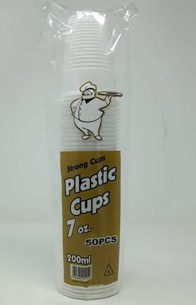 PARTY CUPS 7oz 200ML 50PCS PACK WHITE PLASTIC STRONG