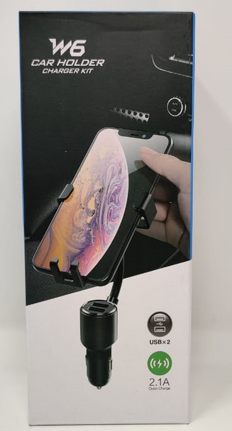 USB CAR ADAPTOR CHARGE & HOLDER W6 2.1A 2USB