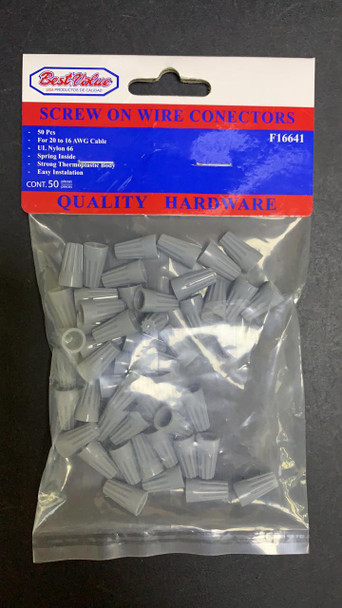 WIRE CONNECTOR SCREW ON GREY B/VALUE #F16641 50PCS PER PACK