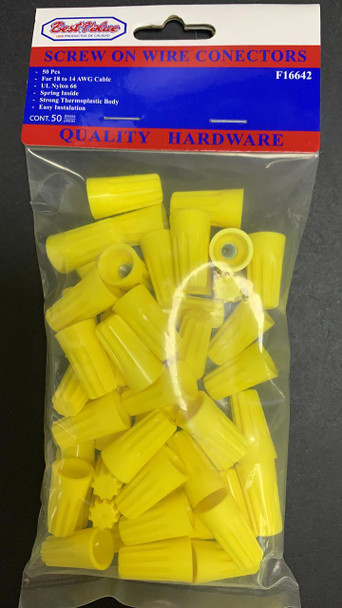 WIRE CONNECTOR SCREW ON YELLOW P4 BEST VALUE F16642 50PCS PER PACK