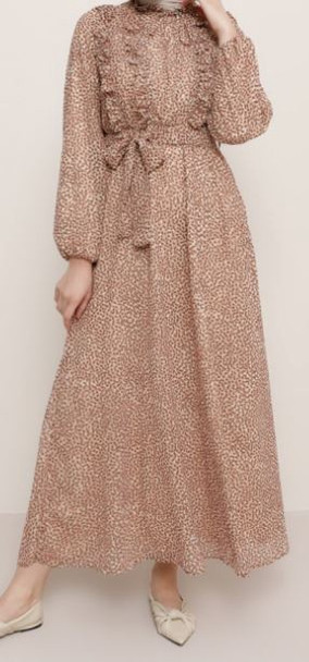Dress Lined Pink with brown & white dots