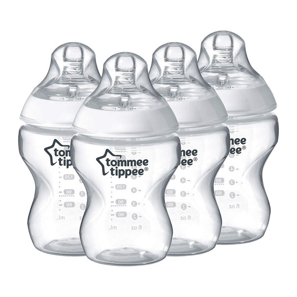 Baby Bottle Tommee Tippee Closer to Nature Anti-Colic, Breast-like Nipple, BPA-Free  Slow Flow 9 Ounce 4 pcs Translucent
