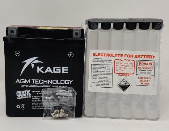 M/CYCLE BATTERY KAGE KGX7L-BS YTX7L-BS WITH ACID 12V 7AH