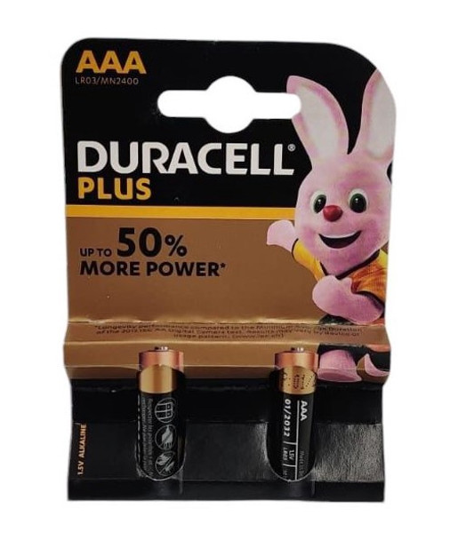 BATTERY DURACELL SIZE AAA PLUS ALKALINE 2PCS PACK LR03/MN2400