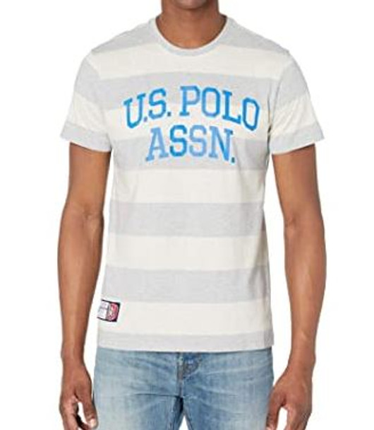 Men T-shirt US Polo Stripe round neck grey