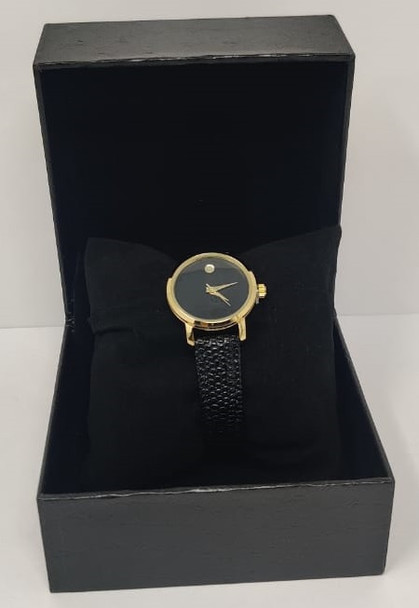 Watch Fashion Generic Women Gold With Black Leather Ripple Strap