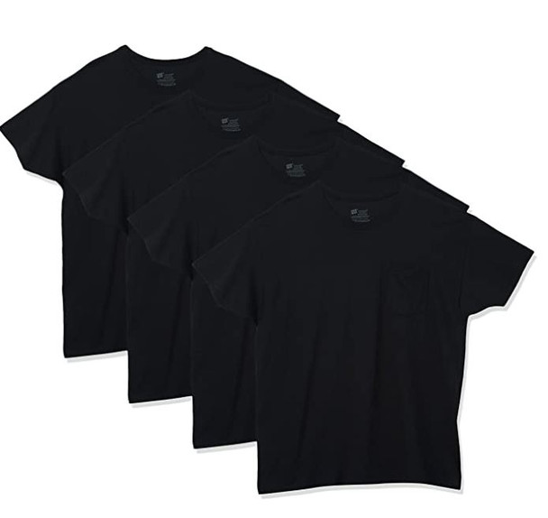 Men T-Shirt Hanes Black 4pack Pocket Tagless