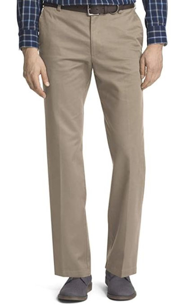 Men Pants IZOD American Chino Flat Front Straight Fit Khaki
