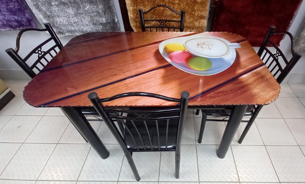 GLASS DINING TABLE A29 WITH 4 CHAIR SET COFFEE & MACARONS