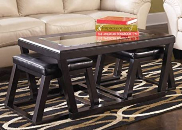 Coffee Table with Stools Signature Design by Ashley Kelton Glass Top  3pc set Espresso T592-1