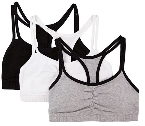 Women Sports Bra Fruit of the Loom Spaghetti Strap Cotton Pullover Black/white/grey