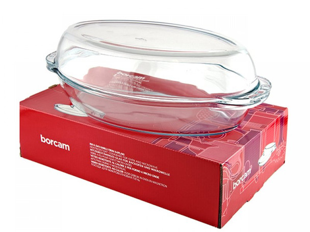 GLASS CASSEROLE BORCAM 59022 WITH COVER RED BOX