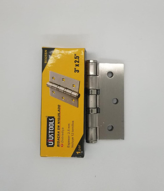 BUTT HINGES 3" X 2.5" USTOOLS B1325SN SATIN NICKLE
