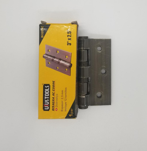 BUTT HINGES 3" X 2.5" USTOOLS B1325AC ANTIQUE COPPER