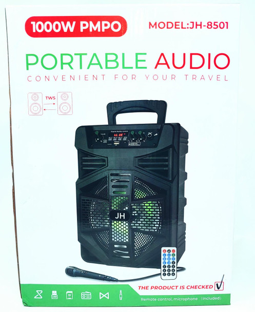 SPEAKER BOX JH-8501 8" PORTABLE AUDIO (POWERED) ACTIVE RECHARGEABLE