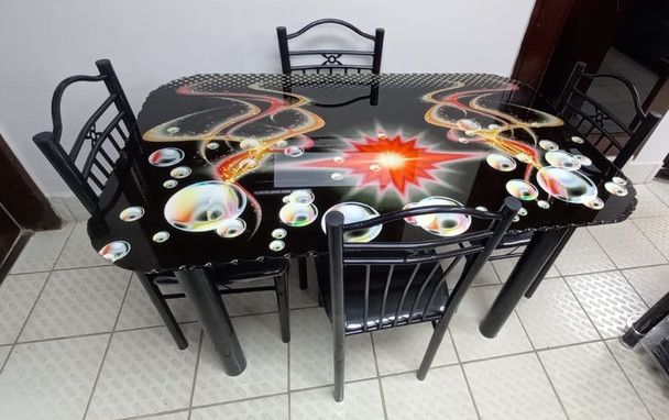 GLASS DINING TABLE AYT28 WITH 4 CHAIR SET RED STAR