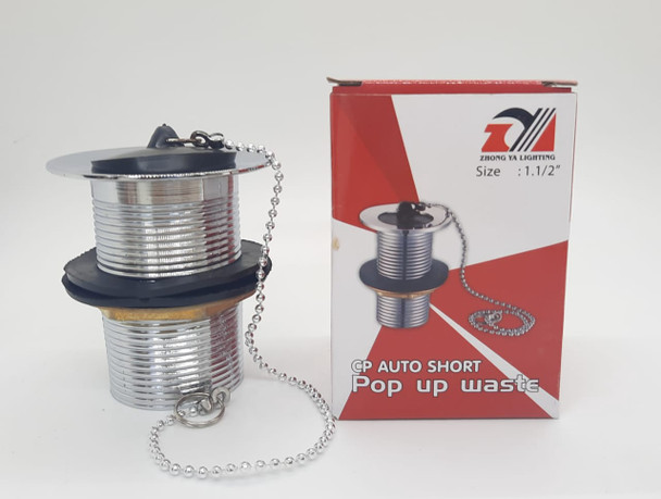 SINK WASTE 1 1/2" X 3" ZHONG YA NICKLE W/PLUG & CHAIN