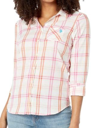 Women Shirt US Polo Pink Plaid Long Sleeve