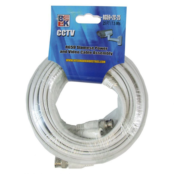 SECURITY CABLE 25' I-RG59+2C-25W BNC & POWER WHITE BLASTKING