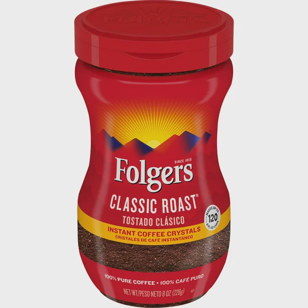 FOLGERS COFFEE CLASSIC ROAST INSTANT 8oz 226g