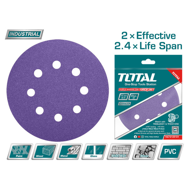 SAND PAPER SHEET TOTAL TAC73125101 PURPLE SANDING DISC 10pcs