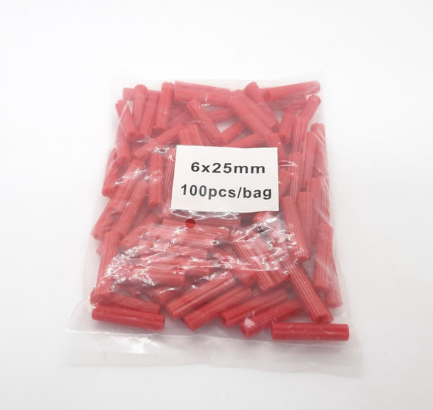 WALL PLUG RED 6 X 25MM 100PCS/BAG