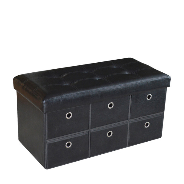OTTOMAN RECTANGULAR 6 DRAW STORAGE 6-01526 JESSAR ?ACADIA? BLACK 76.5 x 38 x 38 cm