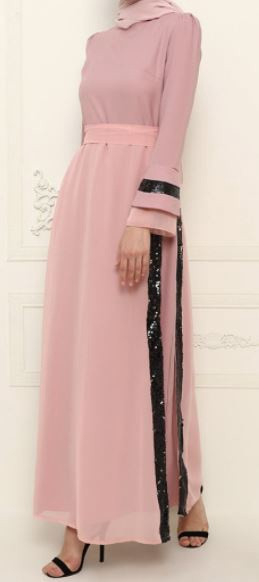 Dress Evening Blush Side slit w/sequin